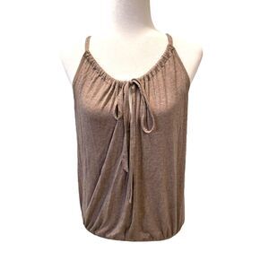 Max Studio Brown Halter Tank Key Hole Front Elastic Hem Tie at Top S NWT